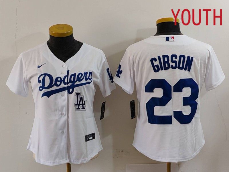 Youth Los Angeles Dodgers #23 Gibson White Nike Game 2024 MLB Jersey style 5